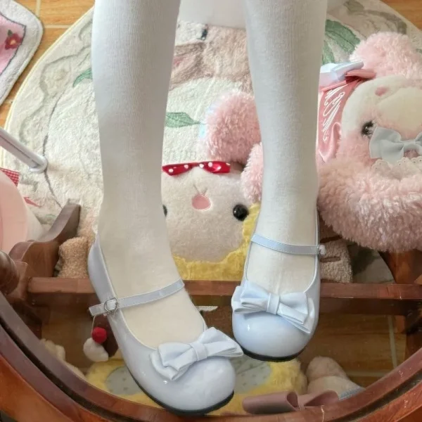 Women's Lolita Shoes Women Flats Low Round with Cross Straps Bow Cute Girls Princess Tea Party Shoes 2025 Students Lovely Shoes