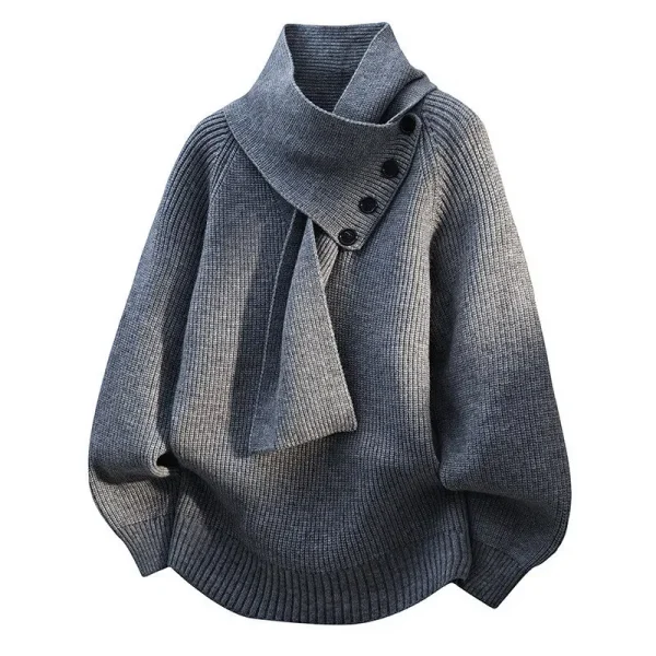 Men's Fashion Scarf Design Sweater Casual Loose Button Decor Knit Pullover for Autumn Winter