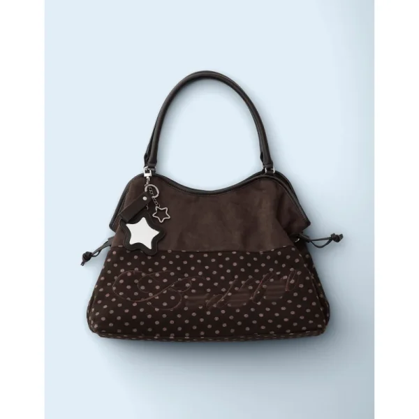 Mori Dimsum Bag, Fashion Y2K New Handbag for Women, Polka Dot Shoulder Bag with Top Handle, Cute Brown Tote Bag for Ladies