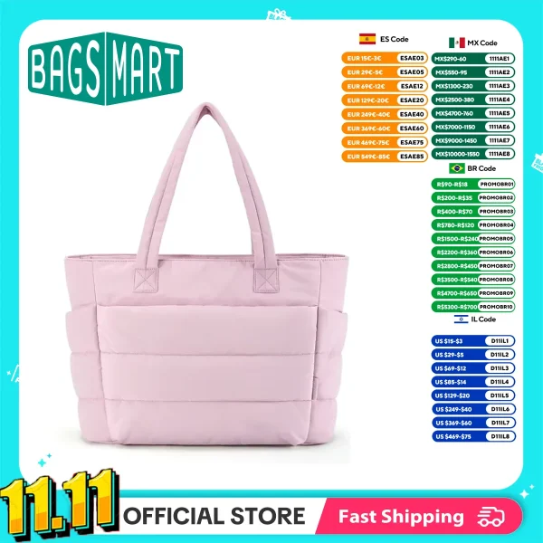 BAGSMART Women's Bag Solid Color Tote Bag Commuting College Padded Shoulder Bag Leisure Simple Female Handbags for Travel