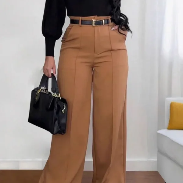Fashion Solid Pants For Women Elegant High Waist Wide Leg Long Pants Lady Casual Office Women's Clothing Spring Autumn New 2025