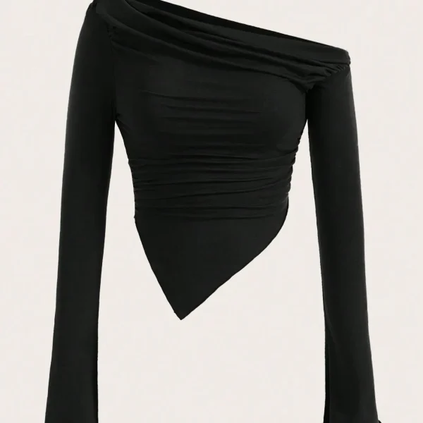 Women Sexy Solid One Shoulder Long Sleeve T Shirt Spring Fall 2025 Y2K Clothes Grunge Goth Slim Fit Tee Top Tshirt Streetwear